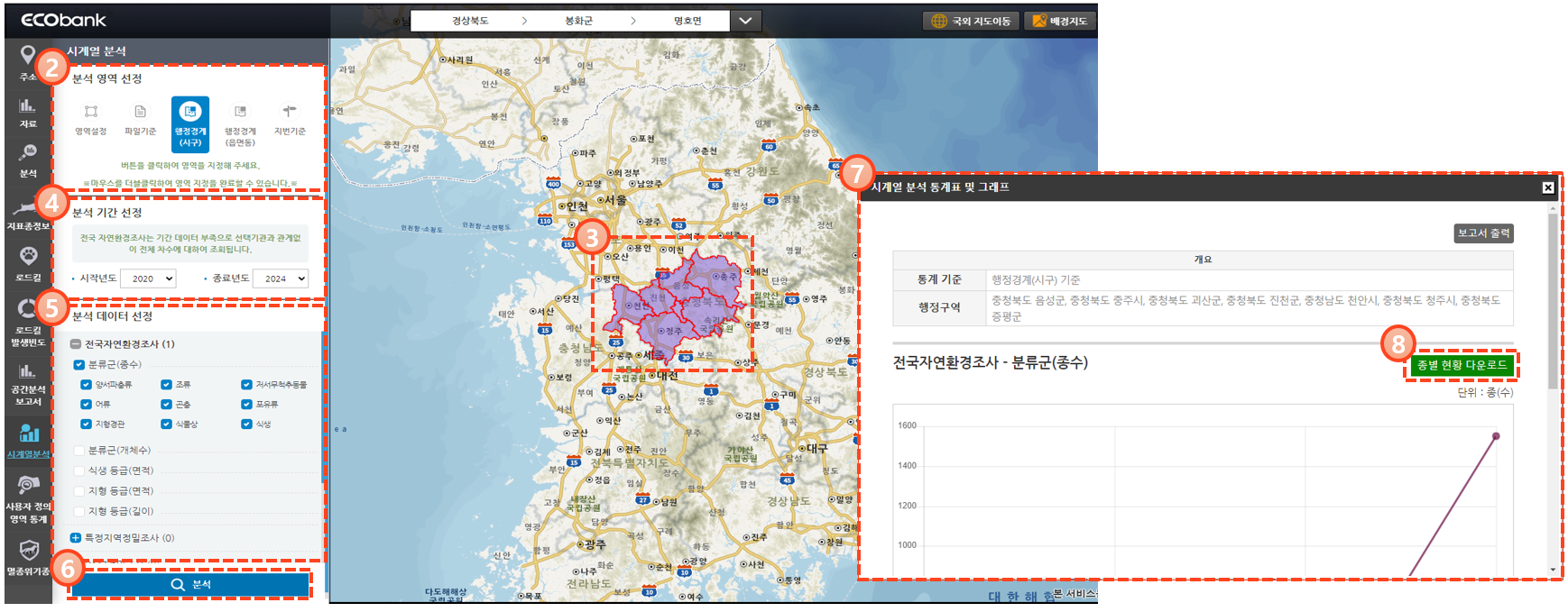 전국자연환경조사 종별 현황 다운로드 방법